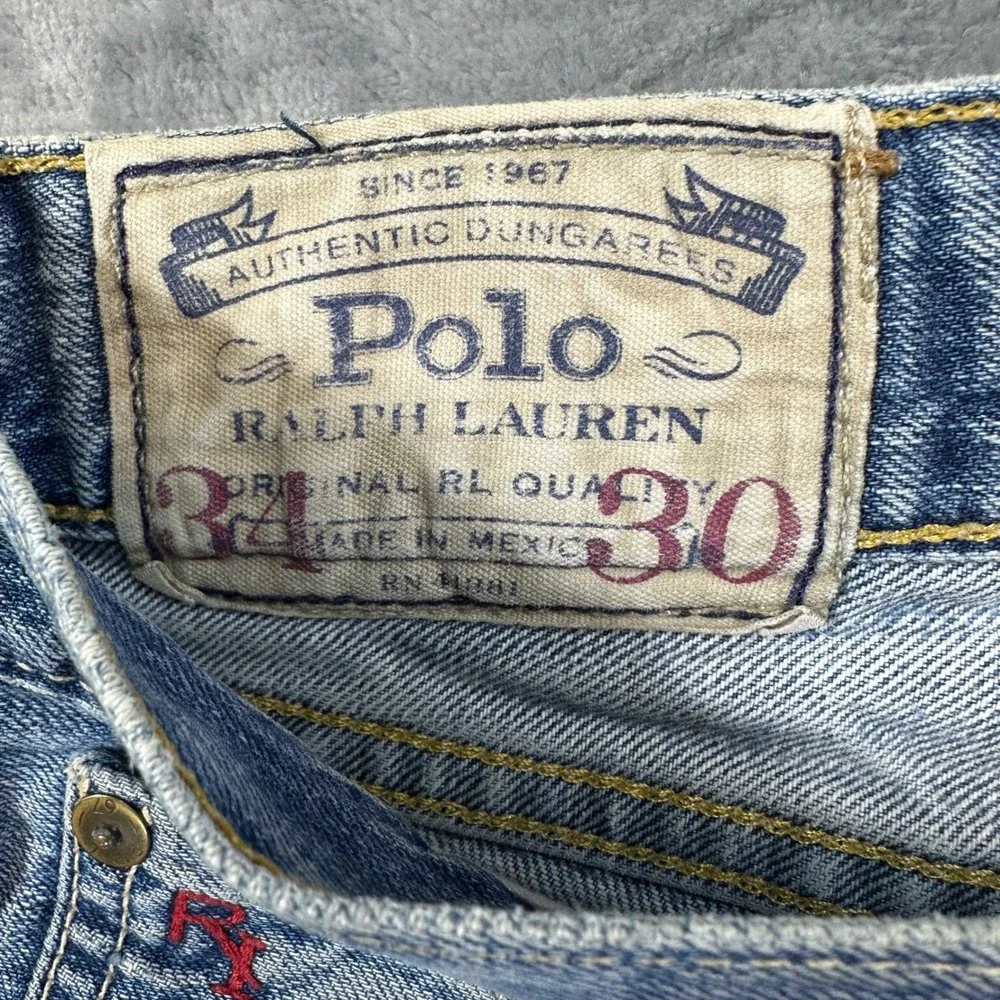Vintage Polo Ralph Lauren Hampton Straight Jeans Mens 34x30 Blue Distressed